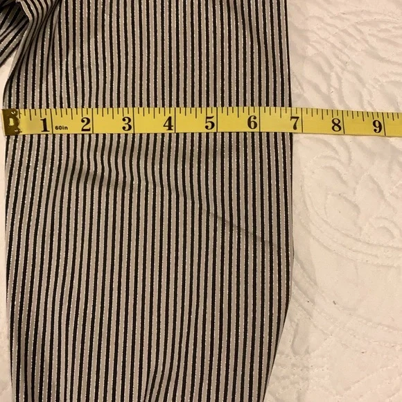 LAFAYETTE 148 NY Stripe Shimmer Button Down Long Sleeve Blouse Black Beige SZ 10 - Picture 14 of 16